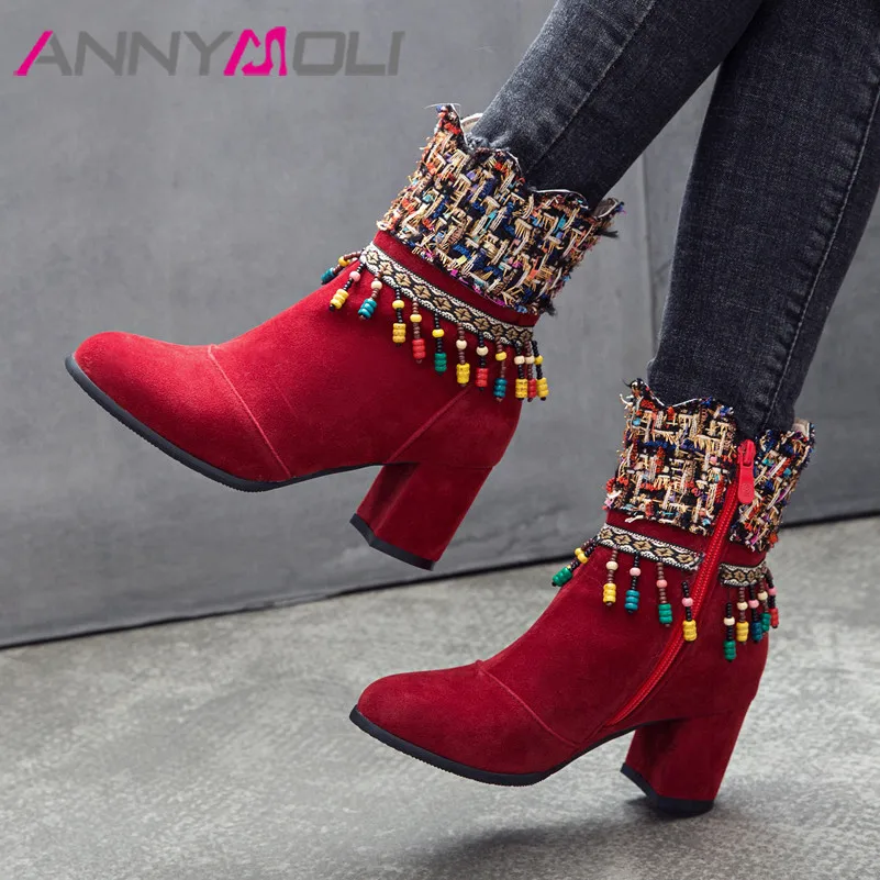 Женские ботильоны с бусинами ANNYMOLI осенне зимние короткие ботинки смешанных