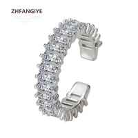 zhfangiye fashion women ring 925 silver jewelry with zircon gemstone open finger rings for wedding party engagement bridal gifts