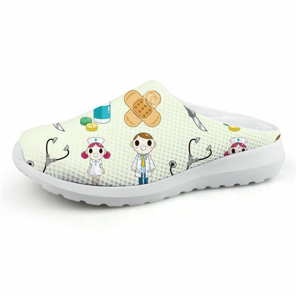 H5807CA ELVISWORDS Cartoon Nurse Print Slippers women Cute Medical Doctor Air Mesh Sandals Summer Casual Beach Flat shoes Zapatos Mujer - Цвет: H5807CA