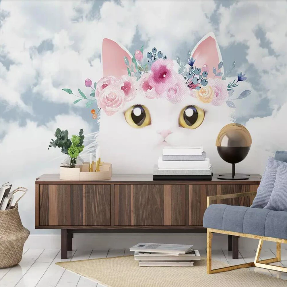 Настенные 3D обои Milofi на заказ скандинавский мультяшный милый котенок фон для