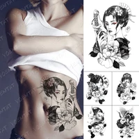 waterproof temporary tattoo stickers beauty character flower knife flash tattoos female japanese geisha sketch body art fake tat