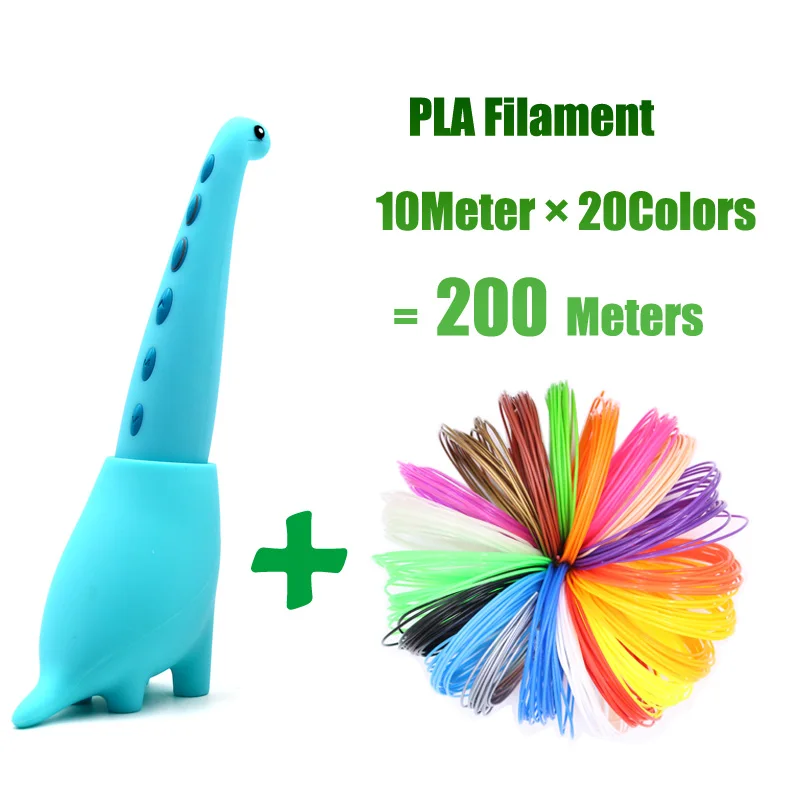 Blue Add 200Meters lihuachen 3D Pen for Kids Dinosaur STEM Toys 3D Printing Pen Mini Printer Drawing Painting Art Set with 2 Speeds Safe Sleep Mode - Цвет: Blue Add 200Meters