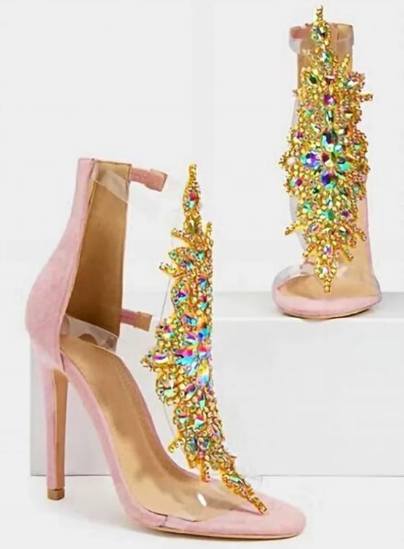 Пикантные босоножки стразы украшенные драгоценными камнями на высоком каблуке с