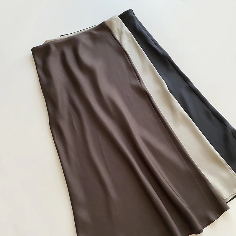 

Женская шелковая юбка-годе средней длины, однотонная мягкая длинная юбка с высокой талией, весна-лето 2021