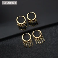14k round earrings womens double tassel crystal beads elegant french minority design earrings light luxury temperament