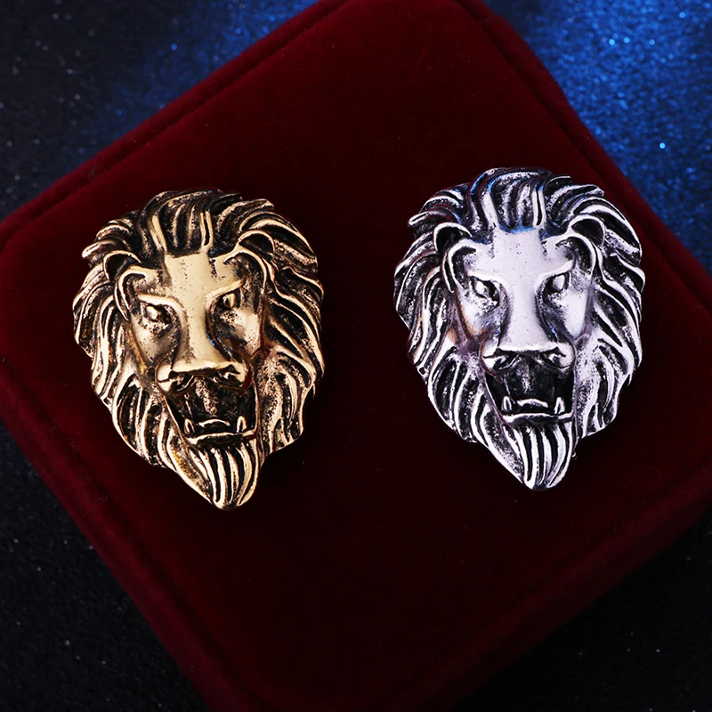 Vintage Jewelry Lion Head Brooches Rhinestone Zinc Alloy Animal Brooch Pin Men's Suit |