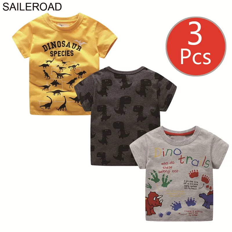 SAILEROAD 3 шт. / Много Детские Футболки Мультфильм Автомобиль Экскаватор Дети Топы Тис для Мальчиков Одежда Шаблон Динозавров Детские Девочки Рубашки