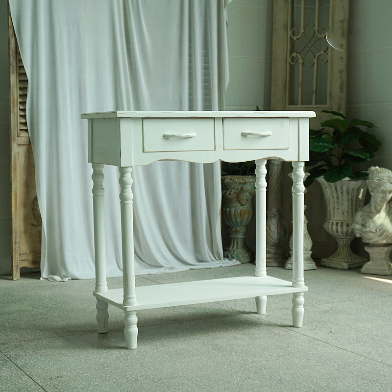 Ручной работы твердая французская консоль стол потертый белый|Пристенный
