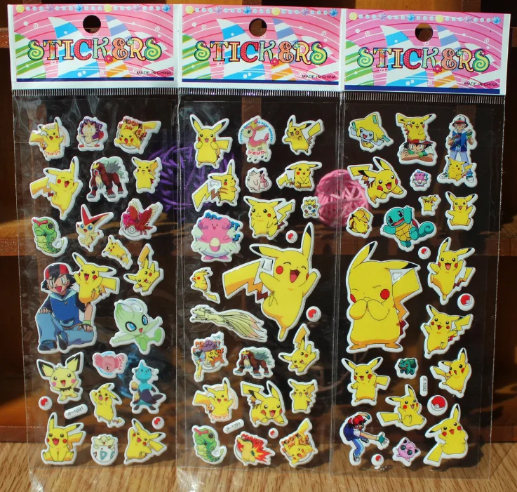 3 шт./лот, Pokemon Pikachu, мультяшная Пуффи наклейка s, детская игрушка, 3D Аниме наклейка s для детей, наклейка для скрапбукинга, Случайная