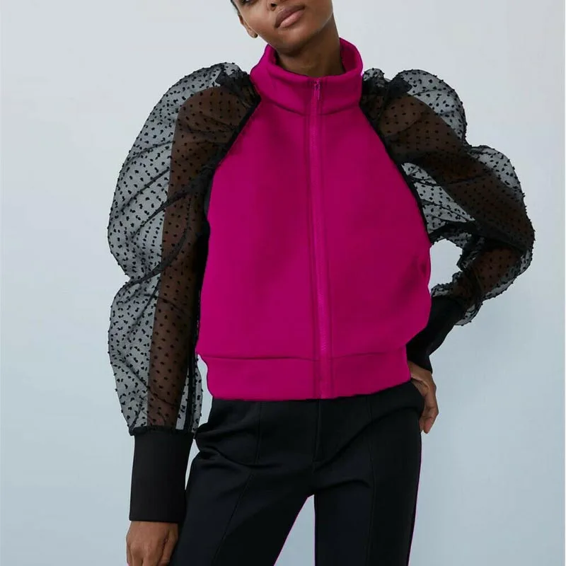 Новинка 2020 Осеннее Женское пальто с высоким воротником сетчатая прозрачная