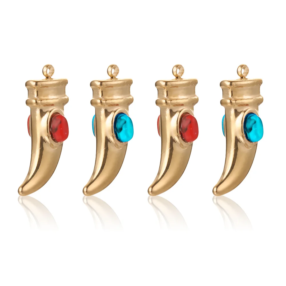 

2pcs/Lot Stainless Steel Turquoise White Natural Stone Moon Pepper Pendants for DIY Necklace Jewelry Making Charm Supplies