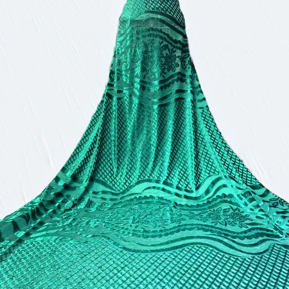 

African Velvet Lace Fabric For Party Dress Nigerian Embroidery Green velvet Elegant French Nigerian Lace Fabric 5 Yards