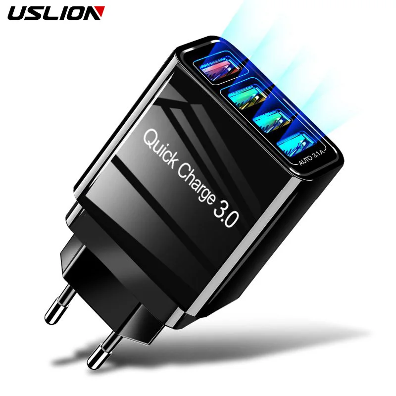 USLION 48 Вт быстрое зарядное устройство 3,0 USB зарядное устройство для iPhone XS samsung huawei P20 Tablet QC 3,0 быстрое настенное зарядное устройство адаптер США ЕС Великобритания