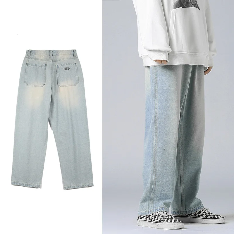 

Retro Jeans for Men Autumn New Vintage Water Wash Distressed Casual Straight Denim Pants Male Personality Fashion Streetwear