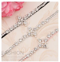 siver wedding bridal belt with rhinestones pearl ribbon bridesmaid dress marriage accessories
