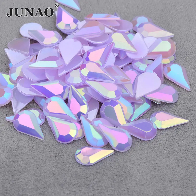 

JUNAO 5*8mm 8*13mm Purple AB Drop Rhinestone Applique Flat Back Acrylic Gems Non Hotifx Crystal Stone Strass Diamond Scrapbook