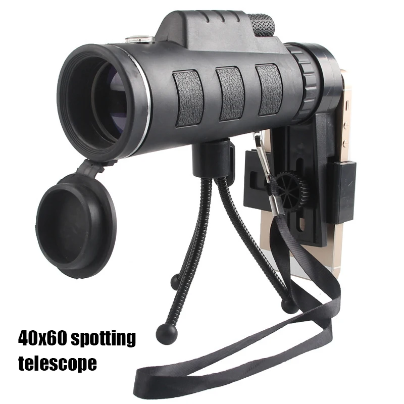 Монокуляр 40x60 мощный с компасом адаптером для смартфона и штативом орнитологии