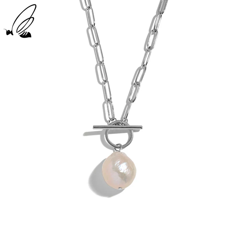 

S'STEEL Baroque Pearl Design Chain Necklace 925 Sterling Silver Pendant Valentine's Day Gift For Women Accessories Fine jewelry