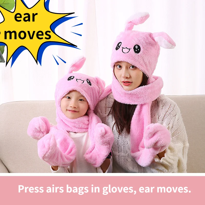 

Scarf Rabbit Ear Hat Cute Caps Plush Embroidery Hat Gift for Kids Girls Wrap Warm Hat Ladies sombrero mujer шарф шляп перчатк