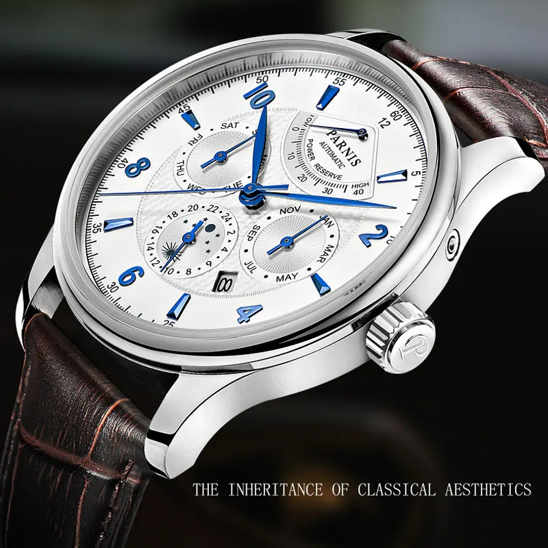 Парнис 43 мм Для мужчин роскошный лучший бренд класса люкс автоматические часы