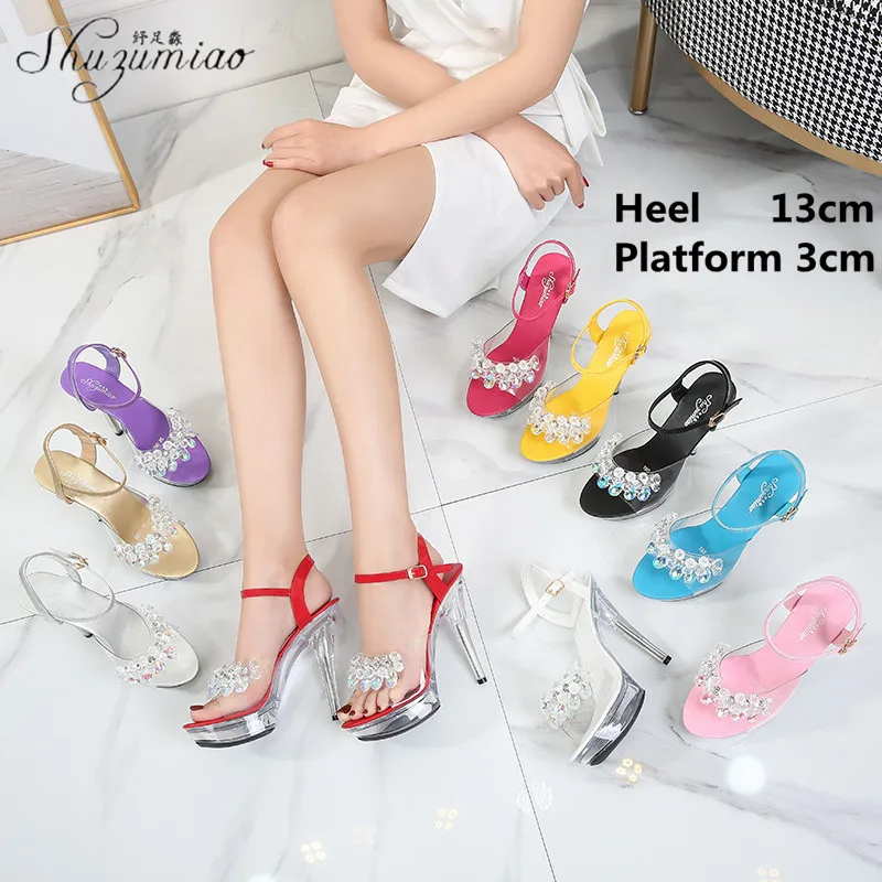

Rhinestone 13CM Super High Heel Sandals Transparent Crystal shoes Sexy Catwalk Nightclub Show Pole Dancing Women's Shoes Summer