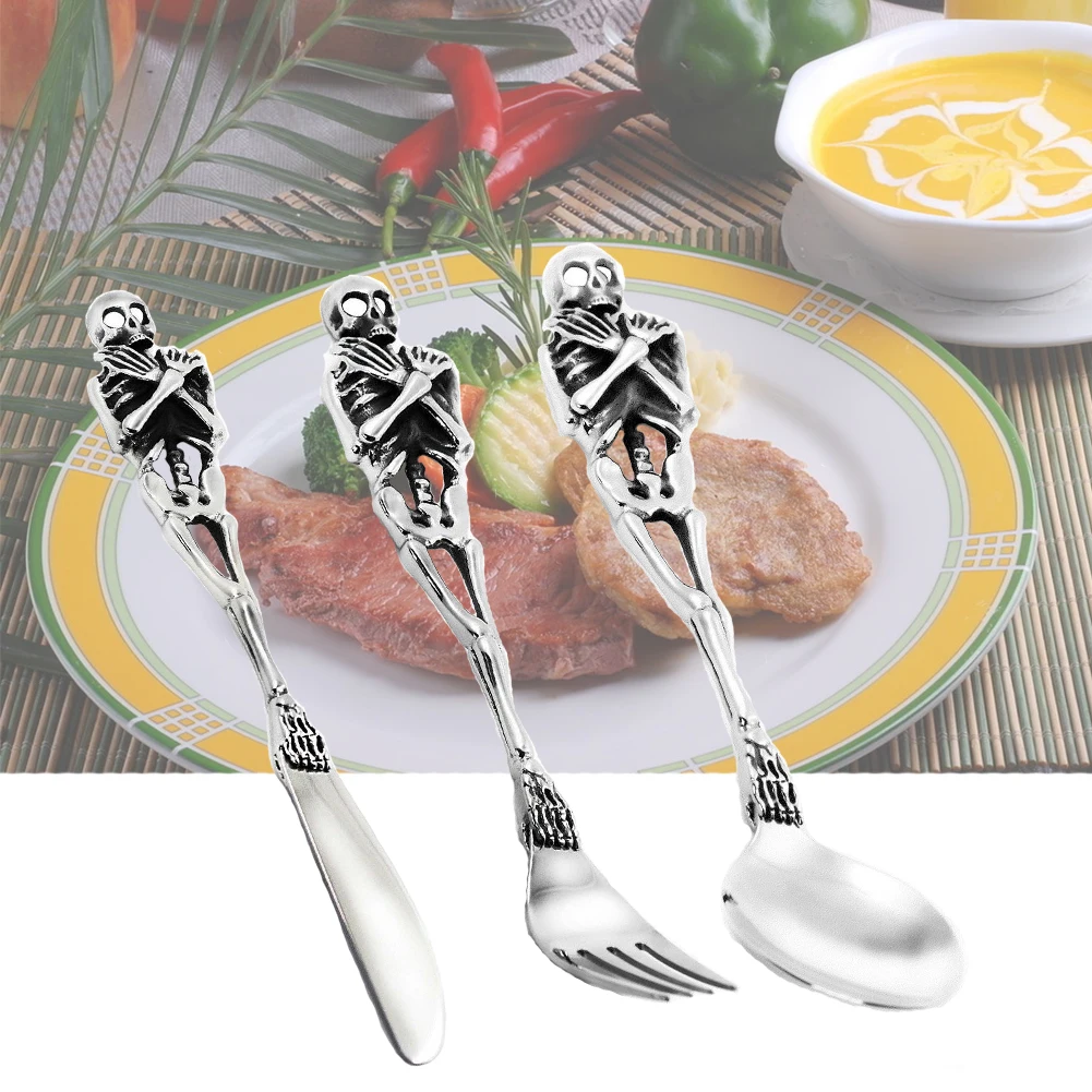 Stainless Steel Spoon Fork Knife Dinner Cutlery Set Skull Halloween Wedding Party Modern Kitchen Portable Flatware Tool | Дом и сад