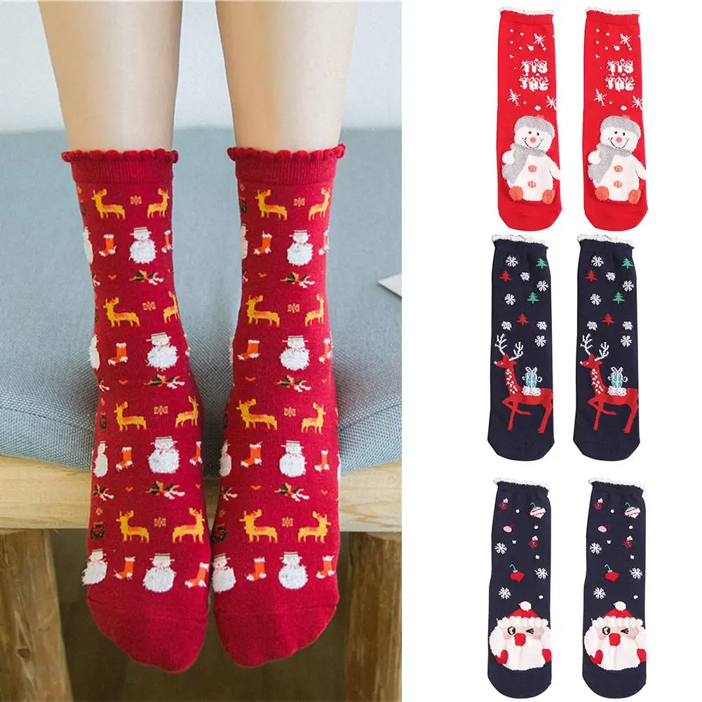 1 Pair Winter Women Socks Christmas Reindeer Santa Claus Snowman Warm Men Mid-calf Meias free shipping | Женская одежда