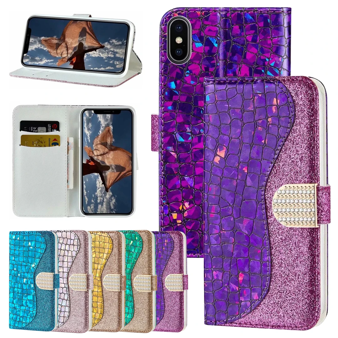 

For iPhone 12Mini 13 Pro 11 ProMax Xs Xr 8 7 Plus Case Blink Magnetic PU Leather Wallet Stand Card Slots Shockproof Phone Cover