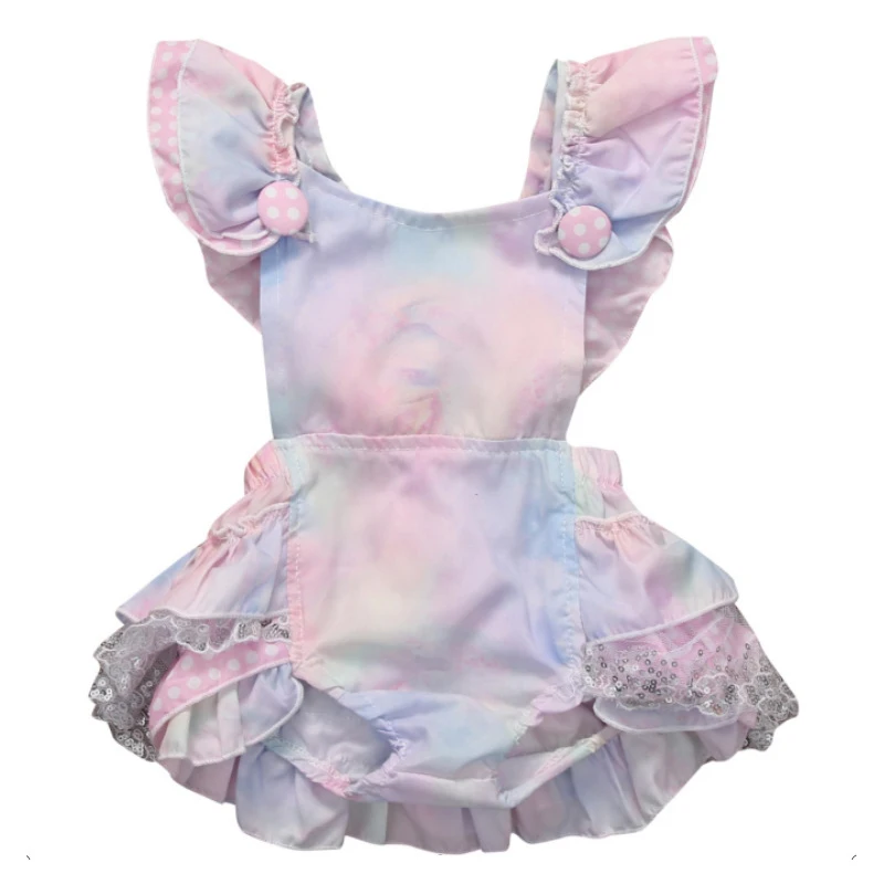 Ropa de verano para beb&eacute;, pelele Floral sin mangas, monos con volantes y lazo, Mono para beb&eacute; 2021-0