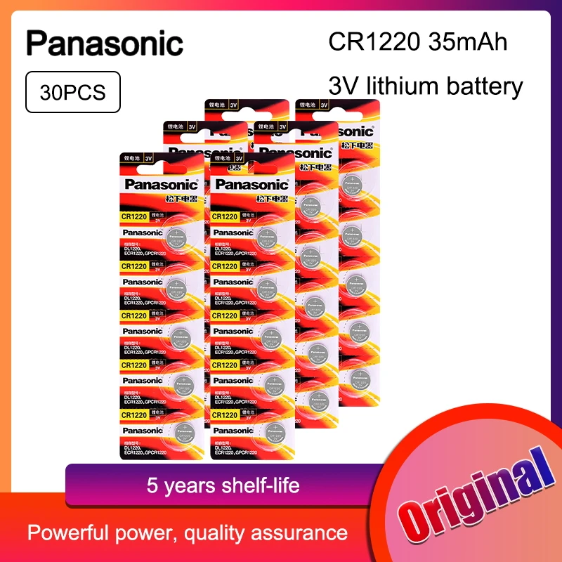 30 шт. CR1220 литиевая батарея Panasonic 100% оригинал 3 в часы пульт дистанционного