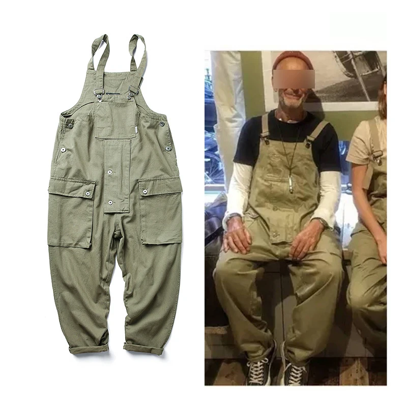 

Safari Style! Multi-Pocket Bib Overalls Men Hip Hop Streetwear Cargo Work Pants Coveralls Men's Casual Baggy Pant Bib Trousers