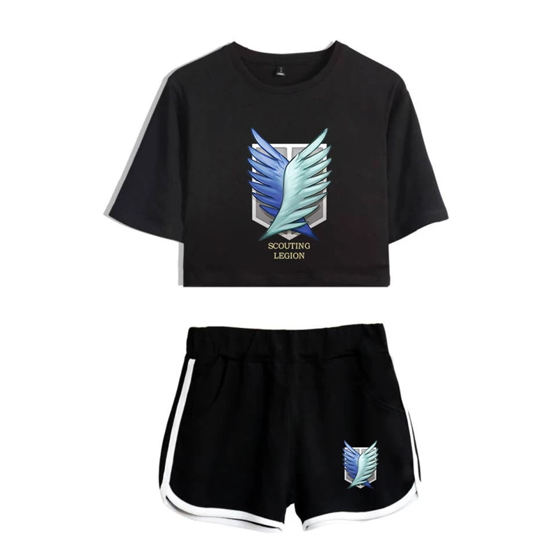

Anime Attack on Titan Cosplay CostuemsT-Shirts Shorts Wings of Liberty Shingeki No Kyojin Survey Corps Sport Suits Sportwear