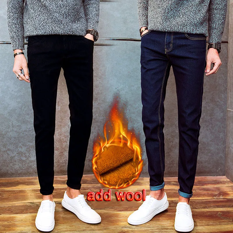 Лидер продаж 2021 Осень-Зима повседневные утепленные флисовые мужские шерстяные джинсовые брюки Одежда для подростков от AliExpress WW