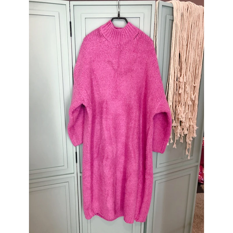 Осенне-зимнее Новое вязаное Хлопковое платье Толстый Пуловер свободный