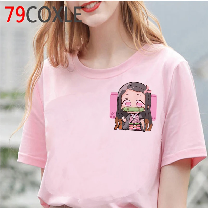 

Короткая футболка с героями из японского аниме «Демон убийца принтовые тройники Для женщин Harajuku Kawaii Kimetsu без Yaiba футболка Tanjirou камадо Футбол...