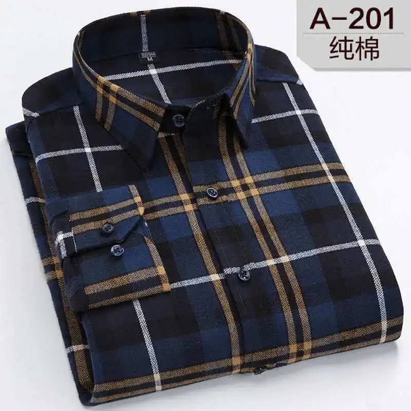 

New men's Cotton Long Sleeve Plaid shirt in spring and Autumn