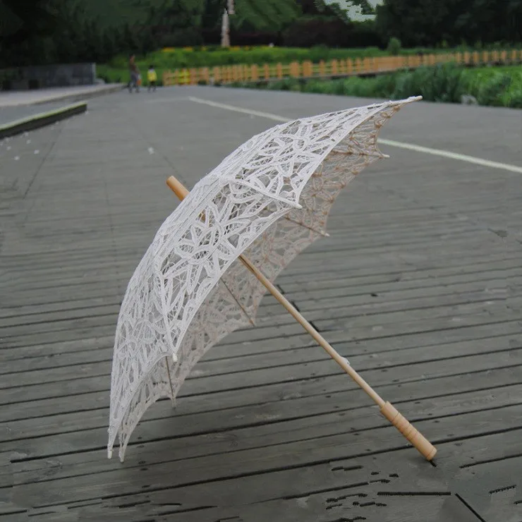 

New Fashion Lace Sun Umbrella Parasol Embroidery Umbrella White Ivory Wedding Umbrella Ombrelle Dentelle Parapluie Mariage