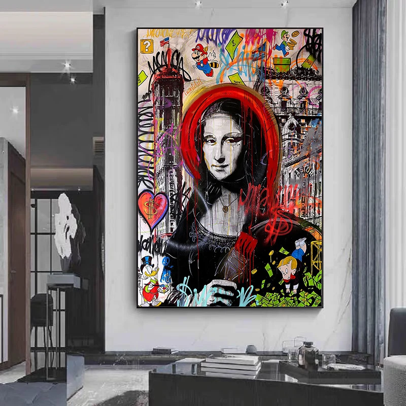 

Modern Graffiti City Funny Mona Lisa Abstract Paintings Pop Art Posters Prints Wall Art Canvas Pictures for Living Room Decor