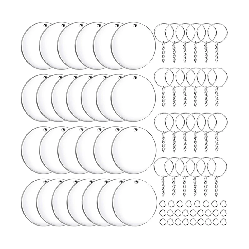 

Uclio 78 Pieces Acrylic Keyring Blanks Set with Key Chain Rings, Clear Circles Discs and Jump Ring for DIY Projects and Crafts