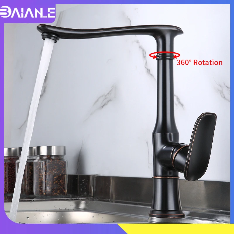 

Смесители для кухни, черный латунный Смеситель для раковины, античный Поворотный на 360 градусов смеситель для воды, кран с одной ручкой, кран...