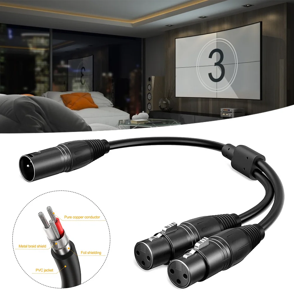 

36cm XLR Splitter Cable Microphone Cable 3Pin XLR Male to Dual Female XLR Splitter Cable Converter For Microphone Mixer