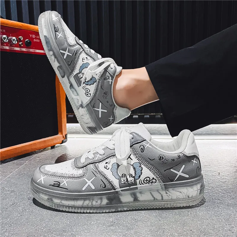 

Classic Anime Shoes Men Sneakers Fashion Transparent Sole Low Top Skateboard Shoes Mens Cartoon Animation Vulcanized Shoes