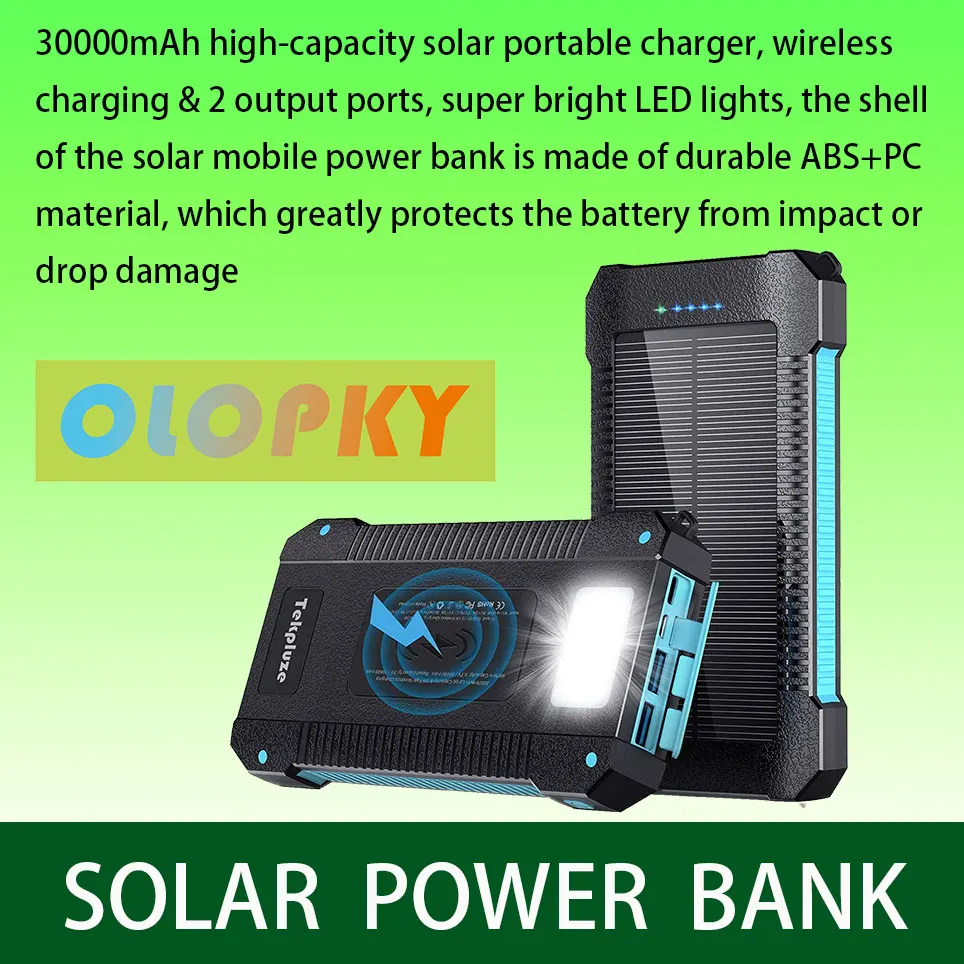 Внешний аккумулятор на солнечной батарее 30000 мАч 5 В светодиодный USB-порта |