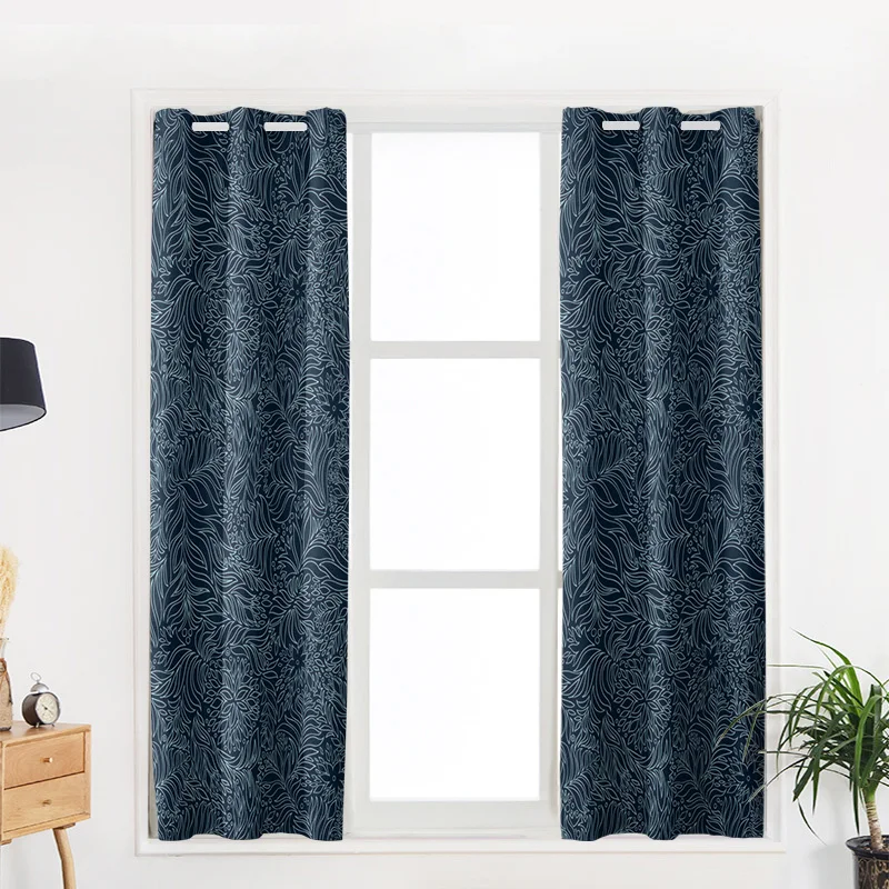 Flowers Teal Pattern Art Curtains Window Living Room Kitchen Indoor Thin Style | Curtain