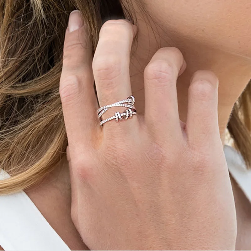 Оригинальный поперечная линия кольцо 925 стерлингового серебра драгоценности AAA Cz