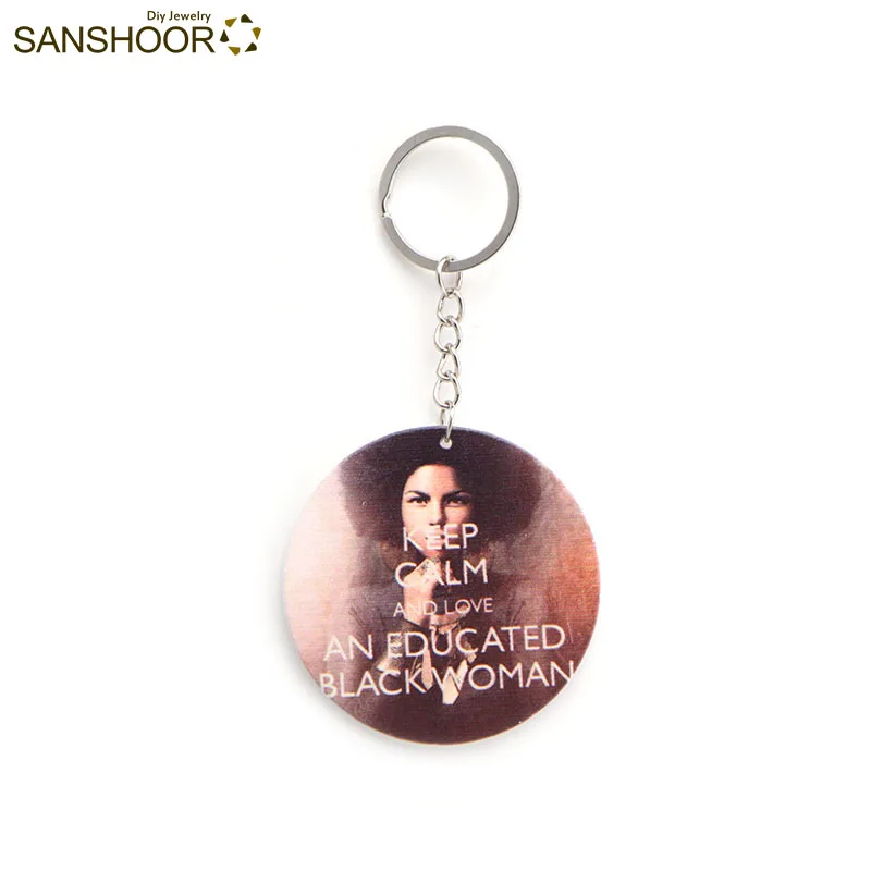SANSHOOR KEEP CALM AND LOVE образованная черная женщина деревянная цепочка для ключей в