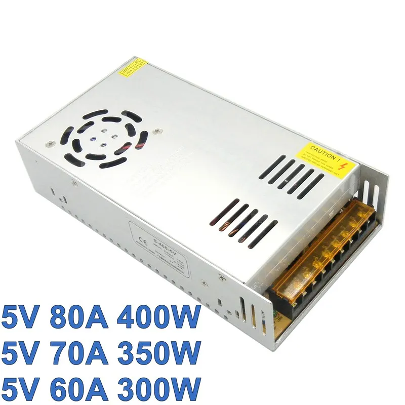 Switching Power Supply 5V 80A 70A 60A Led Driver Transformer 110V/220V AC To DC 5V 400W 350W 300W Adapter For Led Strip Display