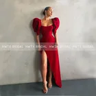 Женское длинное вечернее платье, красное атласное платье с разрезом и рукавами-крылышками, платье для выпускного вечера, в арабском стиле, Дубай, 2021