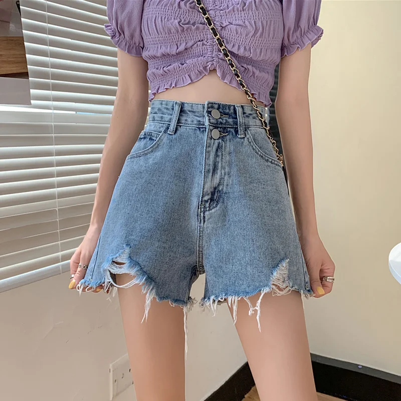 

Small 150cm Wide-Leg Denim Shorts Female 2020 New Summer Thin 5 Points High Waist Internet Celebrity A- line Slimming