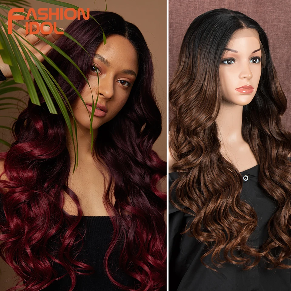 

FASHION IDOL 30 Inch Loose Wave Hair Synthetic Wig Black Ombre Blonde Brown Deep Wave Long Wavy Synthetic Wigs For Black Women